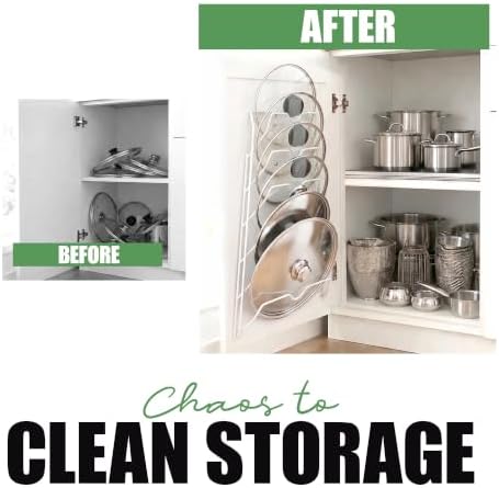 Evelots 6 Pot Lid Organizer for Cabinet or Pantry Wall - Cupboard Door Pots and Pans Organizer - Glass or Metal Pan Covers Cabinet Organizer - Rack Hanger Dividers - Set of 2 - Image 3