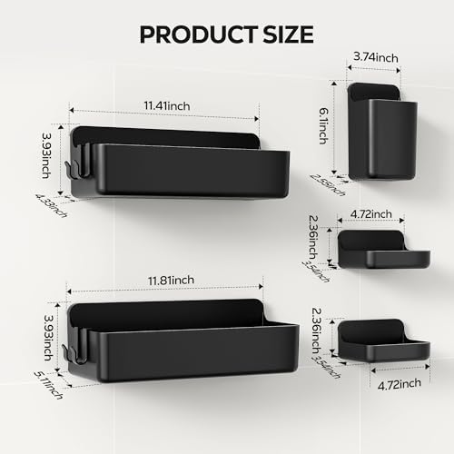 Nieifi Adhesive Shower Shelves, Black, 5 Pieces - Image 2