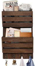 Mail Organizer Wall Mount with 4 Key Hooks, Rustic Wooden Hanging Mail Sorter Farmhouse Key Holder for Wall Decoration, 2-Slot Wall File and Magazines Bill Letter Holder (Brown) by SWALLOW+BRAND