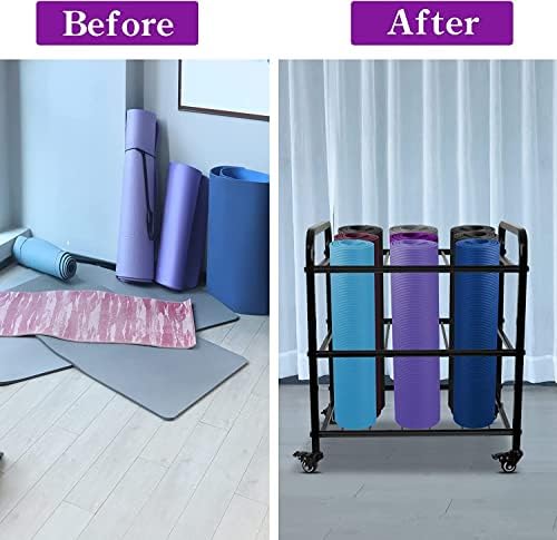 MM MELISEN Black Yoga Mat Storage Rack, Home Gym Studio Organizer Cart for Foam Roller, Yoga Strap and Resistance Bands, Movable Black Sports Equipment Storage Rack with Wheels - Image 6