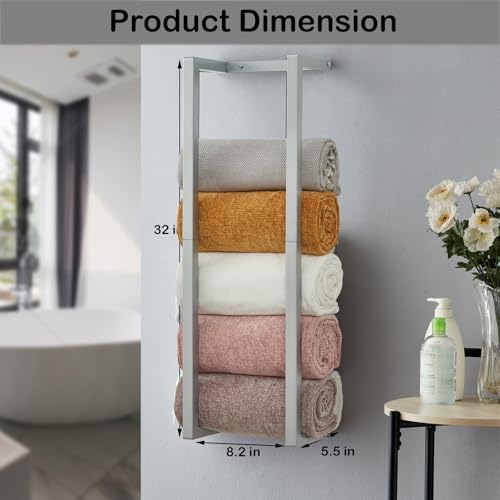 Towel Rack for Rolled Towels, Towel Rack for Bathroom,Wall Mounted Metal Bathroom Organizer, Bath Towel Holder Wall for Modern Small Space Bathroom Towel Storage - Image 4