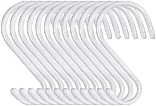 4 Inch Heavy Duty S Hooks - 12 Pack, Large Vinyl Coated, White Rubber Coated Non Slip Metal S Hangers for Hanging Closet, Garden, Plants, Jewelry, Pot, Pan, Cups, Towels by DINGEEUtilityHook