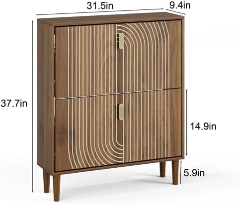 Shoe Cabinet Storage for Entryway with 2 Flip Drawers, Narrow Shoe Cabinet for Entryway, Hidden Slim Shoe Organizer Rack Cabinet (Walnut, 31.5" W) - Image 2