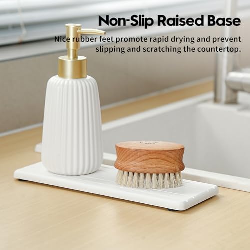 3 Pack Stone Drying Tray, Water Absorbing Stone Sink Mat for Kitchen & Bathroom Counter, Diatomite Soap Dish Vanity Caddy, Sponge Holder Organizer, White - 2pcs of 4.5"x 3.5" and 1pc of 9"x 3.5" - Image 6
