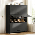 3-Door 7-Tier Shoe Cabinet, 21-28 Pairs Black Grey by Gasvadivum