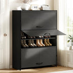 3-Door 7-Tier Shoe Cabinet, 21-28 Pairs Black Grey by Gasvadivum