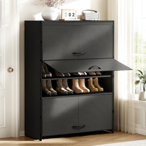 3-Door 7-Tier Shoe Cabinet, 21-28 Pairs Black Grey by Gasvadivum