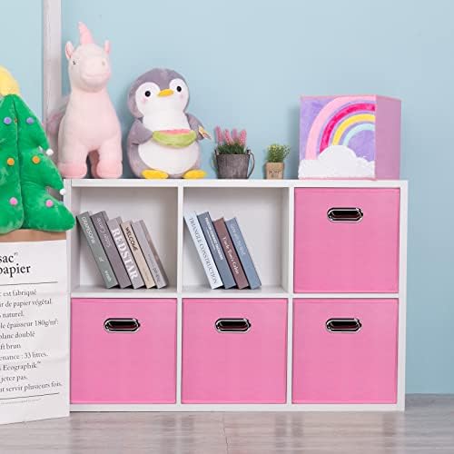 Fabric storage bins Cubes, Fabric Cube Organizer with Handle, Foldable Cube Bins for Cloth or Accessary Storage, 11x11x11, Set of 3, (Pink) - Image 4
