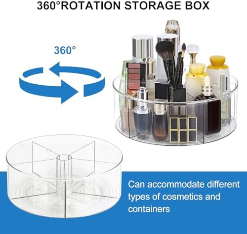 360° Rotating Makeup Organizer 11.5" Clear Turntable Lazy Susan Organizer for Vanity, Bathroom Counter, Pantry, Cabinet, Spinning Cosmetic Storage Holder with 5 Dividers for Skincare, Makeup Brushes - Image 3
