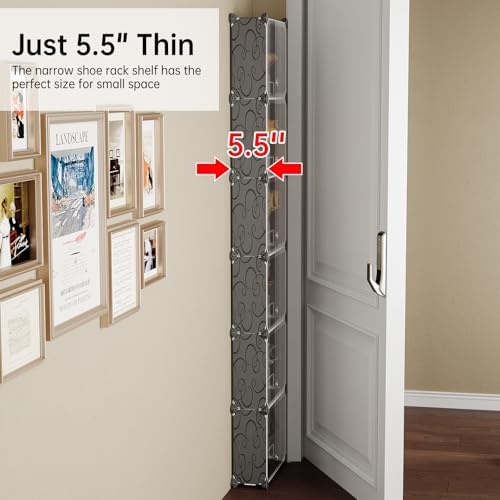 MAGINELS 6 Tier Shoe Rack Organizer with Cover, Slim Shoe Storage Cabinet, Behind The Door, Narrow Shoe Shelf for Closet, entryway, Black - Image 3