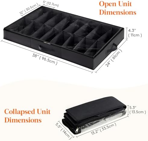 Lifewit Under Bed Shoe Storage Organizer 4 Pack(16 Shoes Cells), 4.3 Inches Profile Fabric Shoes Container Box with Clear Cover, Foldable Storage Bag with 2 Handles, Fits 32 to 64 Pairs - Image 3