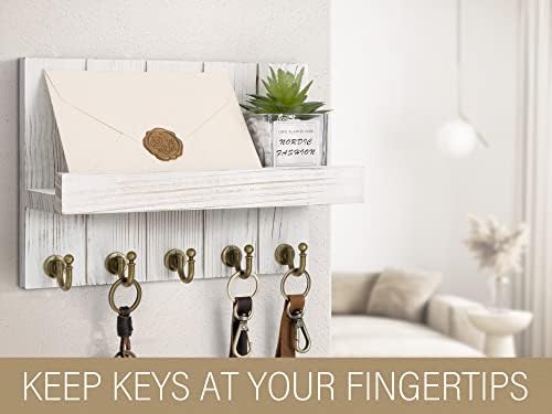 Rebee Vision Key Holder Wall Mount with Shelf for Living Room, Whitewash - Image 3