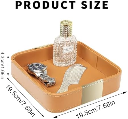 SANZIE Leather Tray Desktop Storage, Trinket Catchall Tray (Orange) - Image 5