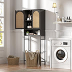 FiveWillowise Rattan Toilet Storage Cabinet, Over The Rack Wood Cabinet with Metal Stand, Bathroom Organizer with Adjustable Shelf, Tall Freestanding Washer Shelf, Small Cupboard, Black - Image 6