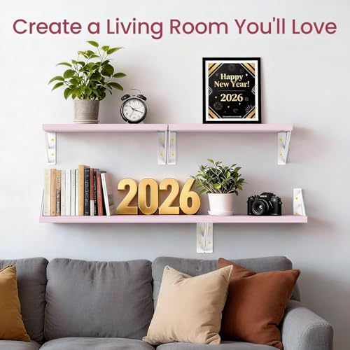 BAYKA Wall Shelves for Bedroom Decor, Wood, Pink, Set of 4, 16in - Image 2