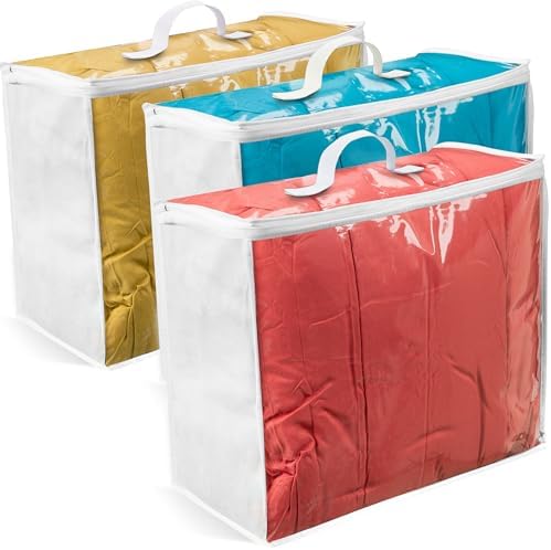 VitalUp 3 Pack Clear Plastic Storage Bags, Durable Zippered Storage Bags for Comforters, Blankets, Clothes, and Bedding - Breathable Nonwoven with Clear Front for Easy Organizing, 20x20x8 by Vitalup