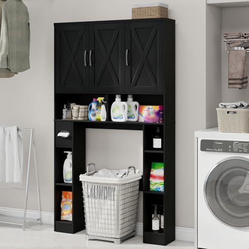 Vabches Over The Toilet Storage Cabinet with 3 Barn Doors.Black - Image 5
