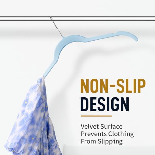 Sishynio Velvet Hangers 30 Pack, Non-Slip Slim Felt Clothes Hangers Blue | Space-Saving Closet Organization; Flocked Surface; 360° Swivel Hooks; For Shirts, Coats, Dresses, Blouses - Image 2