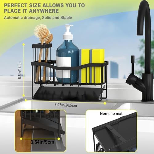 Fssvcd Maifan Sink Caddy Sponge Holder for Kitchen with Brush Holder and Stainless Steel Self Drain Tray, Rustproof Kitchen Sink Organizer for Sponge, Soap Dispenser Storage Accessories - Image 5