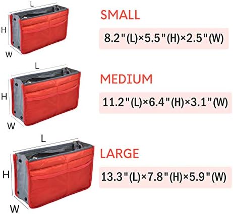 Vercord Purse Organizer Insert for Handbags Bag Organizers Inside Tote Pocketbook Women Nurse Nylon 13 Pockets Red Large - Image 3