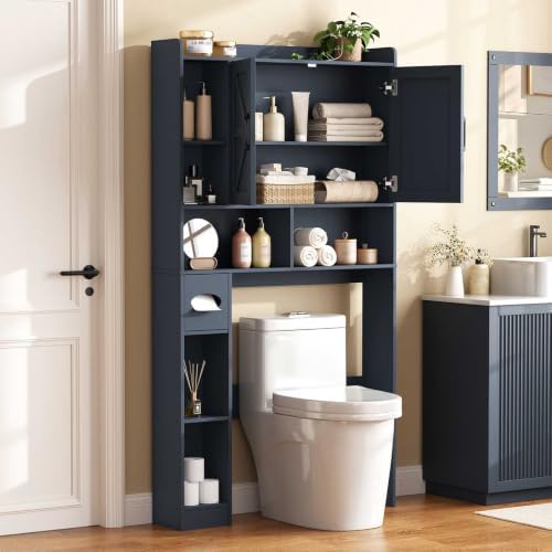 Vabches Over The Toilet Storage Cabinet with 2 Barn Doors, Blue - Image 7
