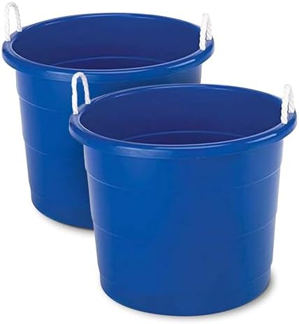 HOMZ Utility Tub, Storage Bucket with Rope Handles, 18 Gal, Blue, 2 Pack by Homz