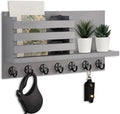 Lwenki Key Holder for Wall – Decorative Wooden Mail Holder and Key Shelf with Mounting Hardware, Installation Guide – Paulownia Wood with Metal Key Hooks (Gray, Extra Large - 15.6inch) by Lwenki