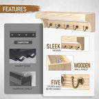 Rebee Vision Key Holder Wall Mount with Shelf for Room Decor, Natural Wood - Image 6