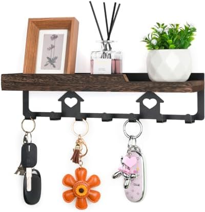 lucdnc Key Holder for Wall Mounted with Tray, 7 Hooks & Wood Shelf by WelcometoLUCDNC