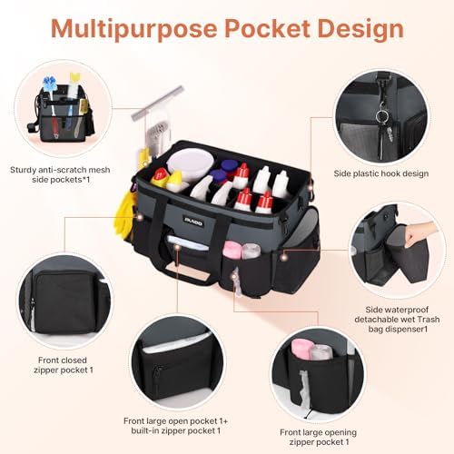 JKAOO Large Wearable Cleaning Caddy Bag with Handles, Gray - Image 3