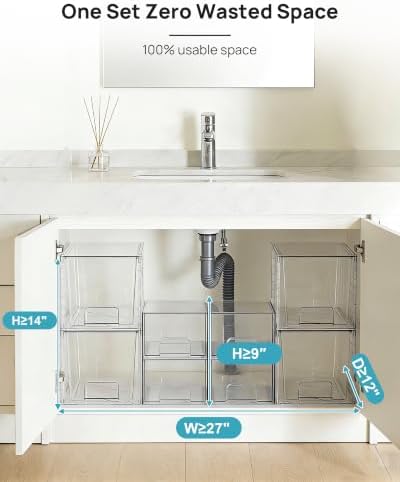 Vtopmart 8 Pack Clear Pull-Out Under Sink Organizer Set (4 Large & 4 Small) - Image 6