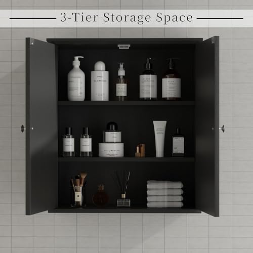 Shintenchi Bathroom Wall Medicine Cabinet, Over The Toilet Storage, Black - Image 5