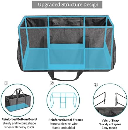 Joyfol Day Extra Large Utility Tote Bag, Reusable Grocery Bags Foldable,Upgraded Metal Frame, With Sturdy Handles Reinforced Bottom Heavy Duty Oxford Fabric Moving Shopping Bags, Gray - Image 3