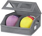 Hat Storage for Baseball Caps-Holds Up to 24 Caps, Hat Organizer for Closet Stackable Hat Box with Cardboard, Dustproof Baseball Cap Organizer with 2 Handles for Home Travel (Grey, 1 Pack) by RZMAYIS