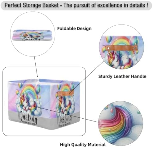 Rainbow Unicorn Storage Basket Toy Storage Bins Collapsible Cube Organizer - Image 6