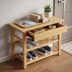 Goaste Shoe Rack Bench with Drawer, 3-Tier Natural Bamboo Entryway Bench, Sturdy Shoe Storage Organizer Holds Up to 330 LBS, 24 x 12.6 x 18.1 Inch for Foyer Hallway Bathroom Bedroom Mudroom Closet by Goaste