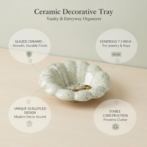 Fits 7.3-Inch Vanity and Entryway Surfaces, Ceramic Square Catchall Tray for Jewelry and Keys, Decorative Organizer Dish (1 Piece) - Image 4