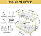 Bathroom Organizer Countertop Perfume Organizer Makeup Organizer Cosmetics Storage Display Rack Vanity Tray Dresser Stainless Steel Gold Shelf White Marble Ceramic Tray - Image 2