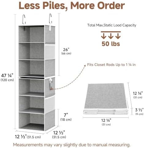 StorageWorks Hanging Closet Organizer, 6-Shelf with 2-in-1 Design, Ivory | Maximize Closet Space with Reinforced Shelves, Small Closet Storage Solution for Bedrooms, Dorms and RVs - Image 2