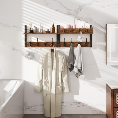 31.5" Coat and Key Rack Wall Mount with Shelf, Rustic Brown, HWS007H-2 - Image 6
