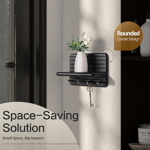 Rebee Vision Key Holder Wall Mount with 4 Key Hooks for Room Decor, Black - Image 2