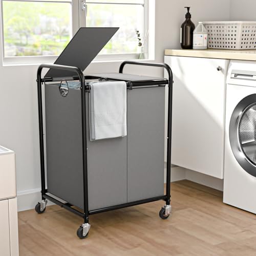 120L Laundry Sorter 2 Section, Rolling Laundry Basket with Wheels ＆ Lid by OLLDIDE