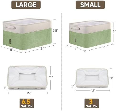 BALEINE 2 Pack Fabric Closet Storage Bins for Shelves, Linen Closet Organizers and Storage, Decorative Baskets for Organizing, Shelf, Clothes, Home, Office (Green, 15''x11''x9.5'') - Image 2