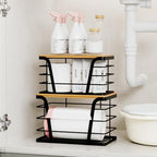 TIDIIABODE 2 Pack Stackable Storage Laundry Kitchen Organizers, Wall Mount Trash Bag Holder with Bamboo Top and Garbage Bag Dispenser No Drill - Image 5