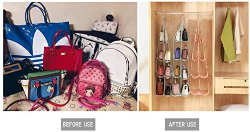 AARAINBOW 1 Pack Hanging Handbag Purse Organizer, Hand Bag Organizer Space Saving, 8 Pockets Wardrobe Organizer, Purse Holder for Closet, 46 L x 13.8W (B-Light Pink) - Image 3