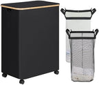 efluky Double Laundry Hamper with Wheels, Divided Laundry Hamper with Removable Bags, 2 Section Dirty Clothes Basket with Handles for Bathroom, Bedroom & Laundry Room, 160L Dark Black by efluky