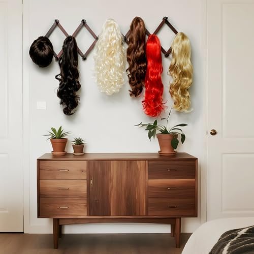 SKOLOO Accordion Wall Hanger with 16 Hooks, Modern Expandable Coat Rack Hat Rack for Wall, Solid Wooden, Cherry Red - Image 6