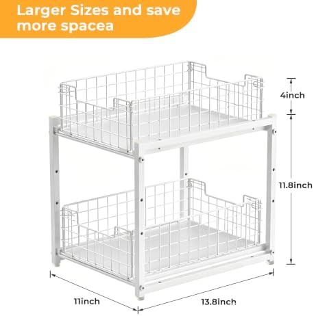 Under Sink Organizer, White 2-Tier Pull Out Cabinet Organizer - Image 5