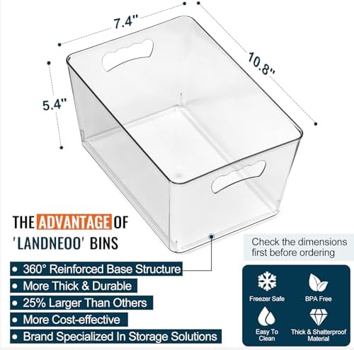 12 PACK LARGE Sturdy Clear Storage Bins, Plastic Home Pantry Organizer Bins - Image 2