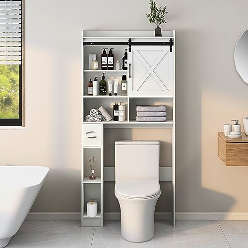 Vabches Over The Toilet Storage Cabinet with Sliding Barn Door. White by Vabches